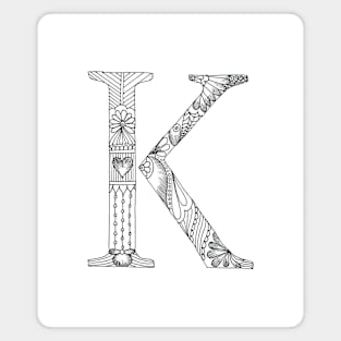 Henna Alphabet K / Henna Letter K - Black Henna Line Art Magnet